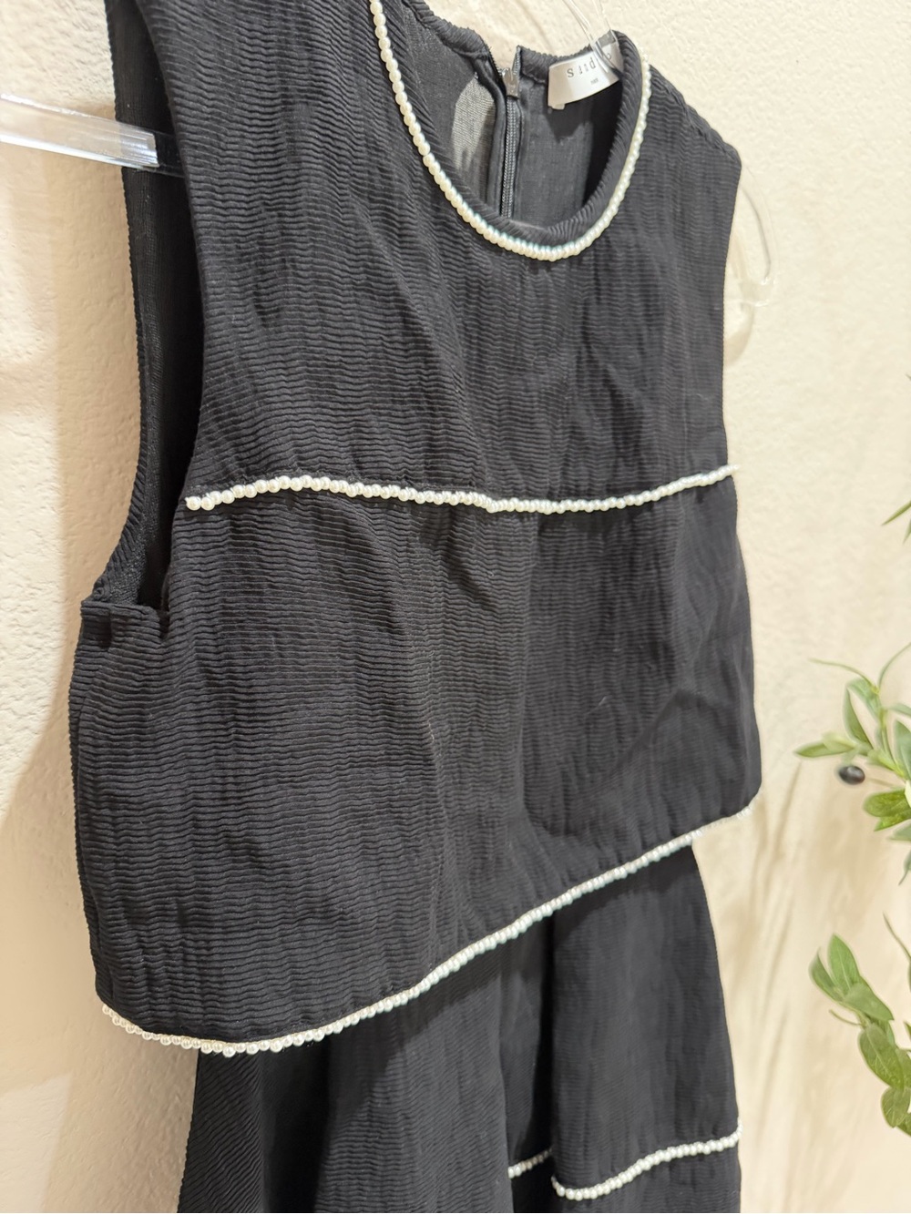 Sandro Pearl Embellished Dress Black